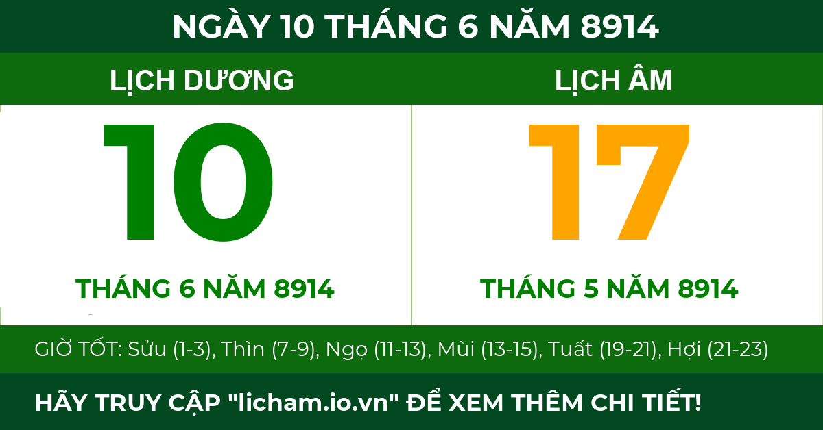 lịch âm ngày 10 tháng 6 năm 8914