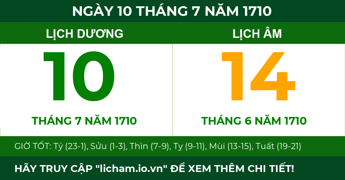 lịch âm ngày 10 tháng 7 năm 1710