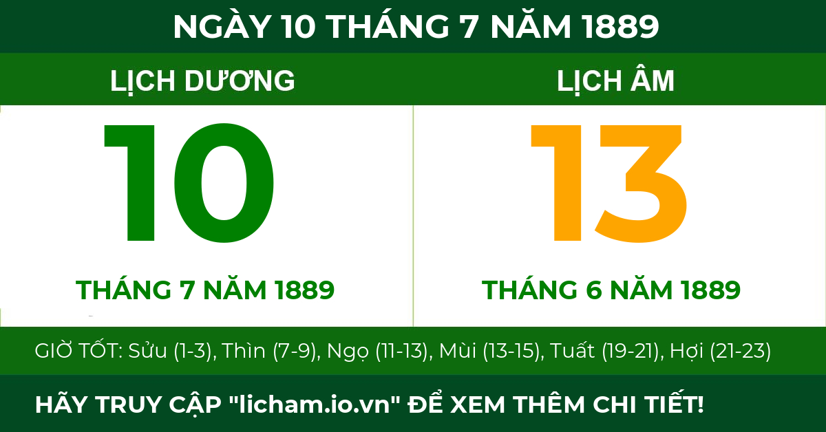 lịch âm ngày 10 tháng 7 năm 1889