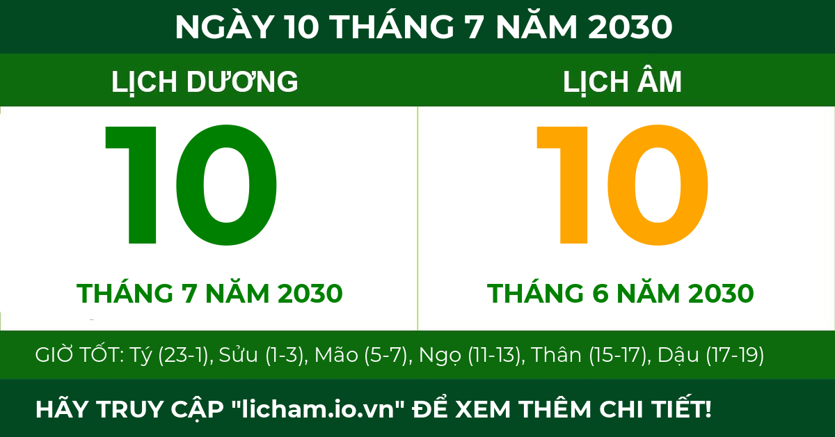 lịch âm ngày 10 tháng 7 năm 2030