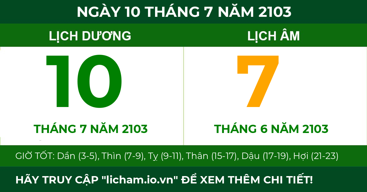 lịch âm ngày 10 tháng 7 năm 2103