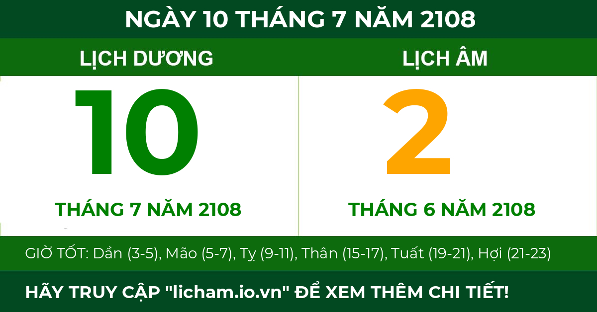 lịch âm ngày 10 tháng 7 năm 2108