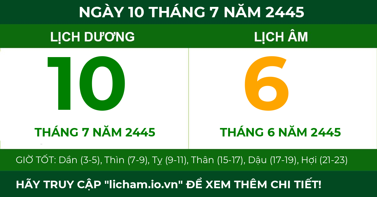 lịch âm ngày 10 tháng 7 năm 2445