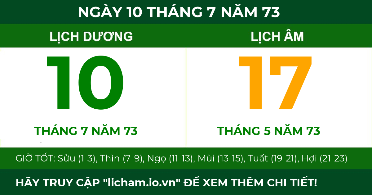 lịch âm ngày 10 tháng 7 năm 73