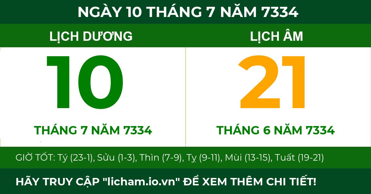 lịch âm ngày 10 tháng 7 năm 7334