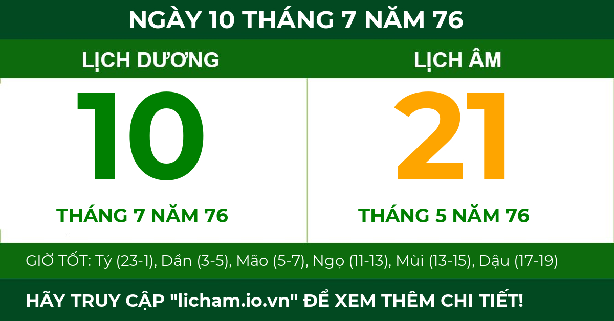 lịch âm ngày 10 tháng 7 năm 76