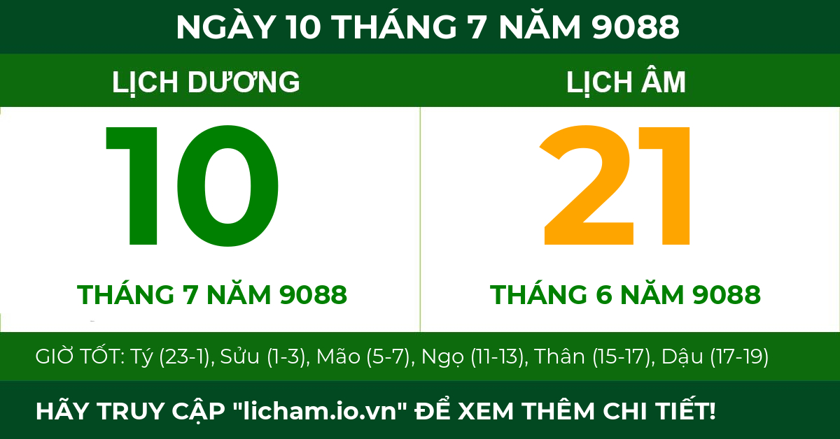lịch âm ngày 10 tháng 7 năm 9088