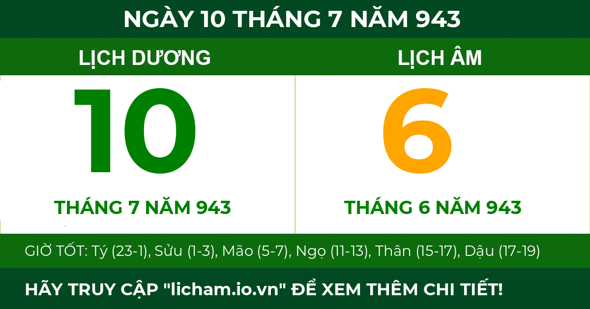 lịch âm ngày 10 tháng 7 năm 943