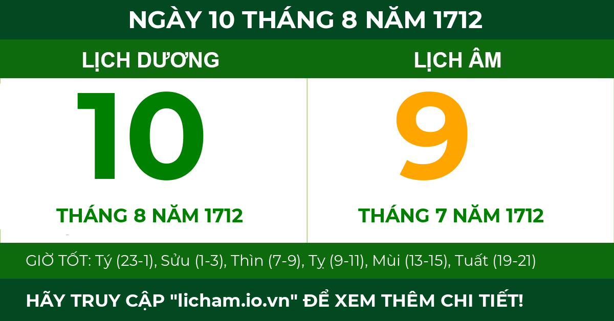 lịch âm ngày 10 tháng 8 năm 1712