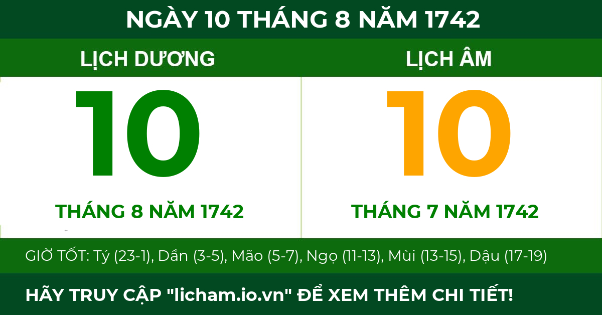 lịch âm ngày 10 tháng 8 năm 1742