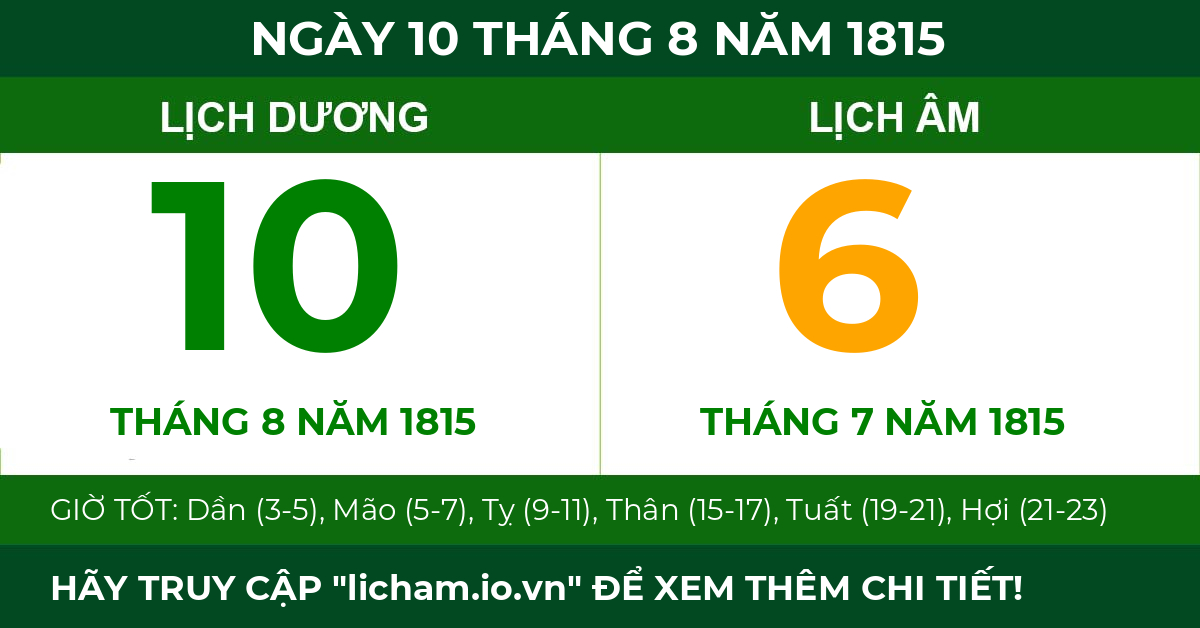 lịch âm ngày 10 tháng 8 năm 1815