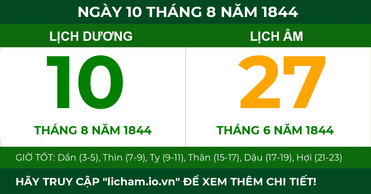 lịch âm ngày 10 tháng 8 năm 1844