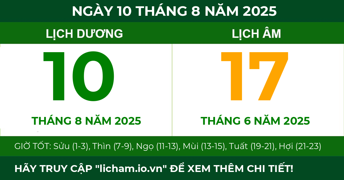 lịch âm ngày 10 tháng 8 năm 2025
