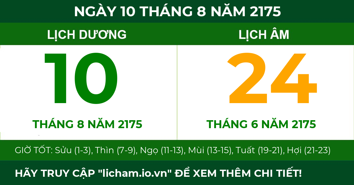 lịch âm ngày 10 tháng 8 năm 2175