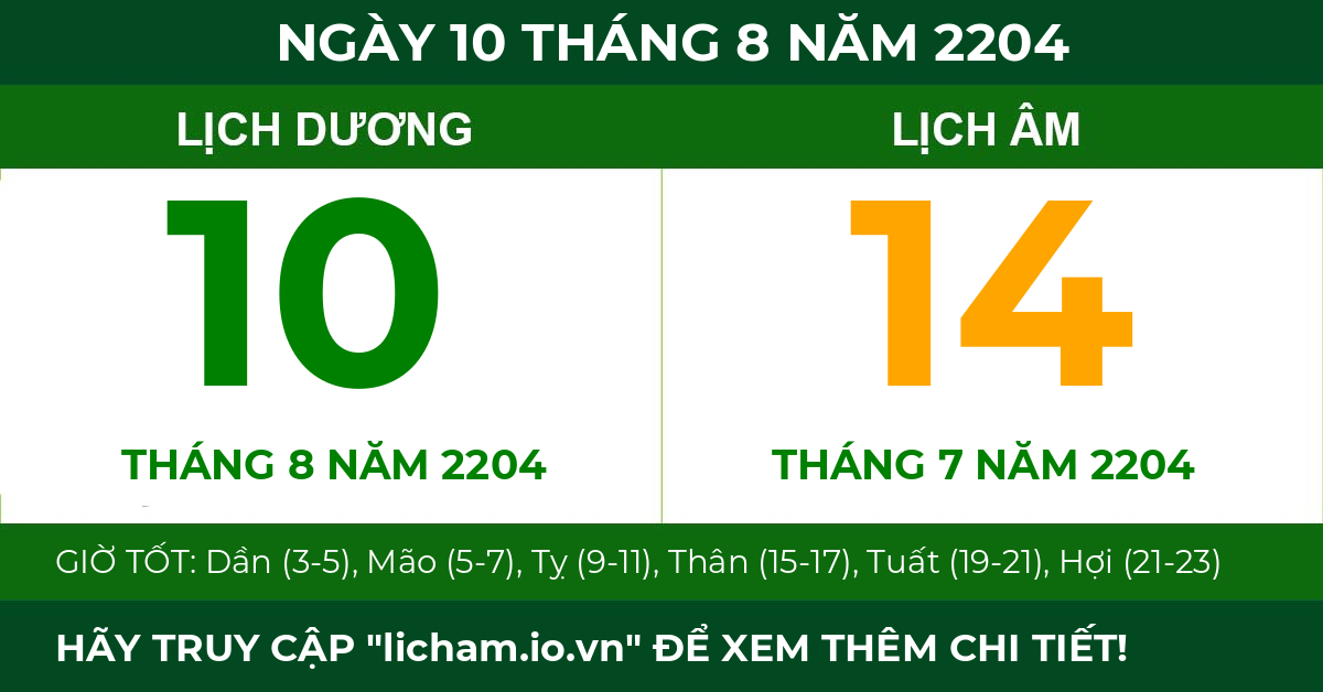 lịch âm ngày 10 tháng 8 năm 2204