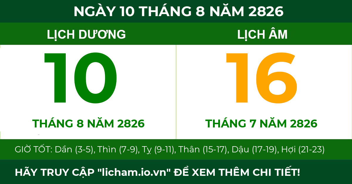 lịch âm ngày 10 tháng 8 năm 2826