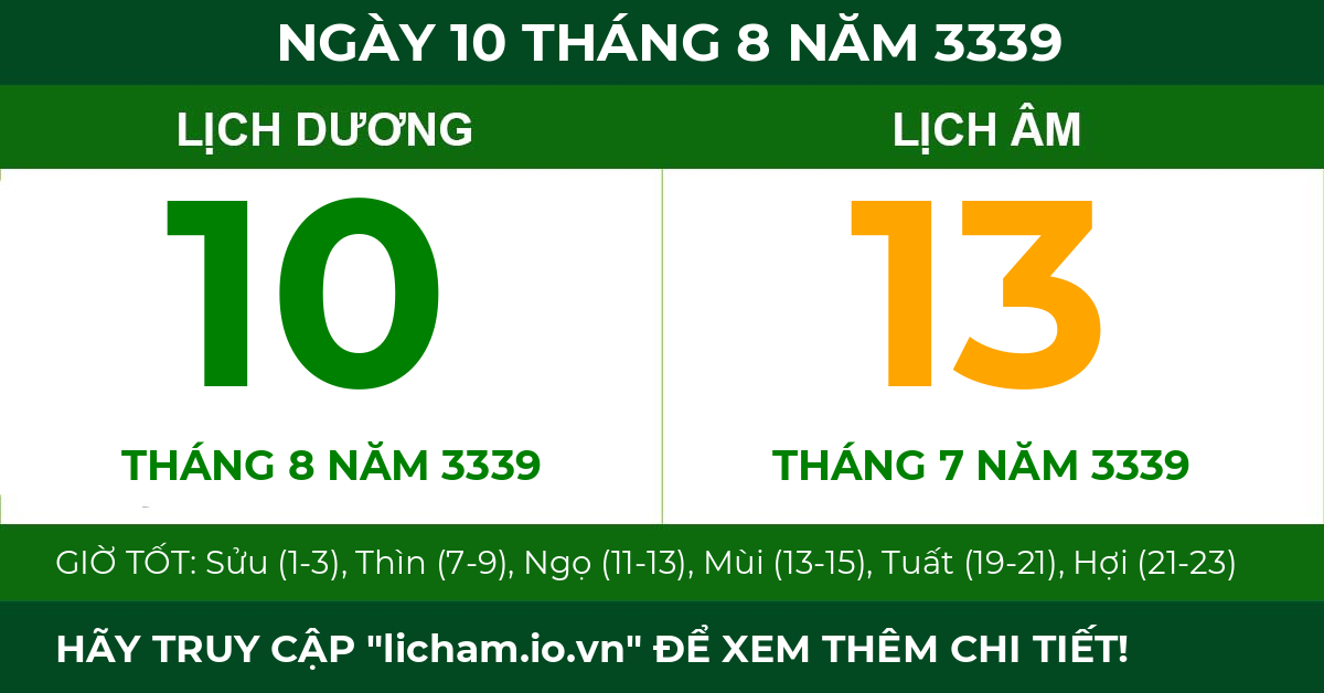 lịch âm ngày 10 tháng 8 năm 3339
