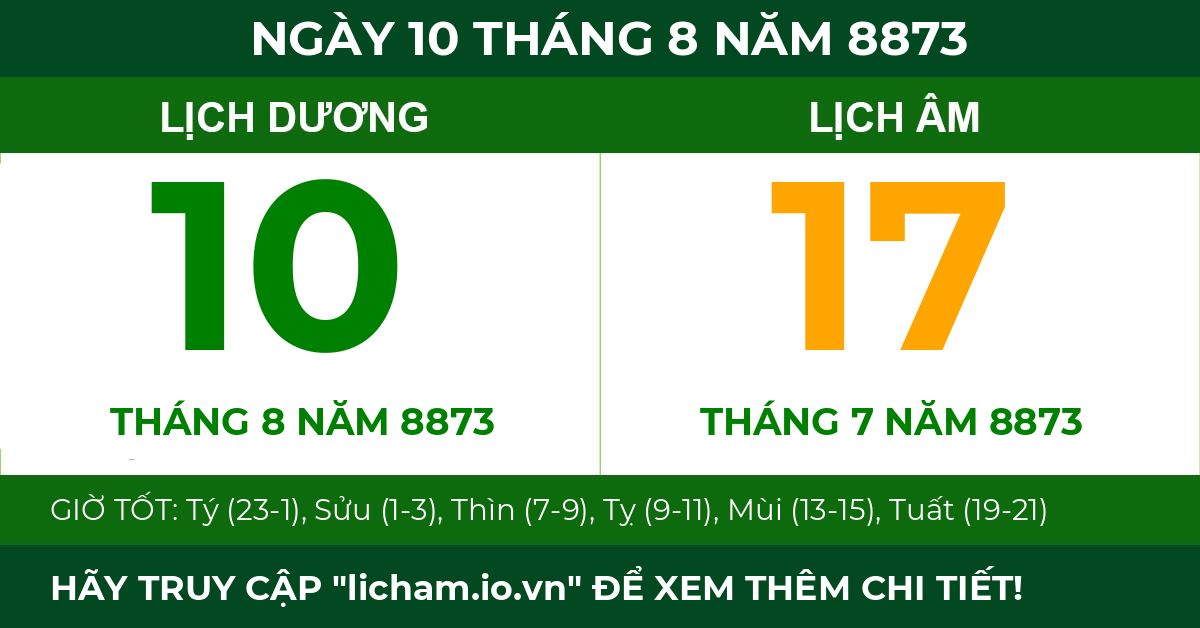 lịch âm ngày 10 tháng 8 năm 8873