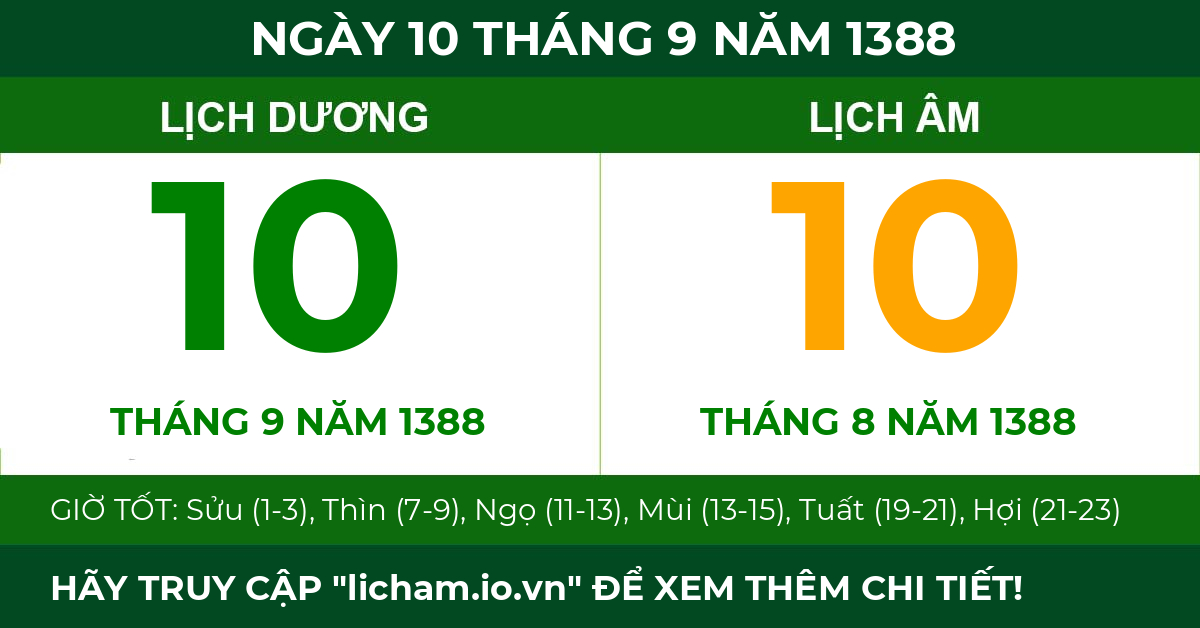lịch âm ngày 10 tháng 9 năm 1388