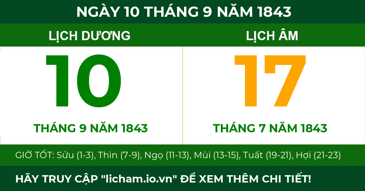 lịch âm ngày 10 tháng 9 năm 1843