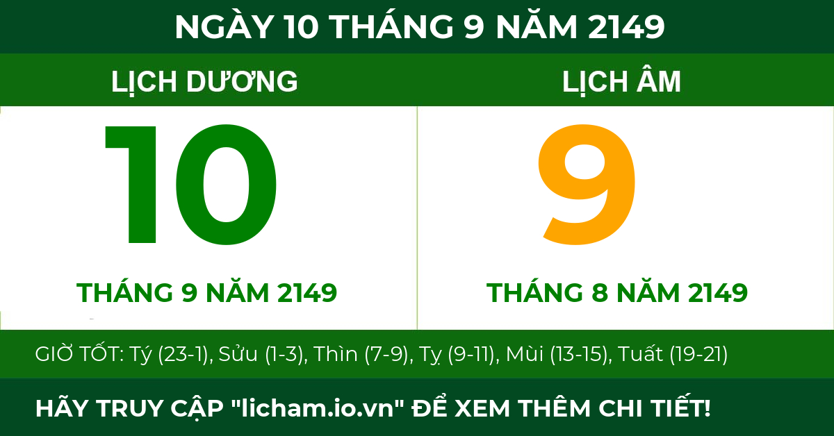 lịch âm ngày 10 tháng 9 năm 2149