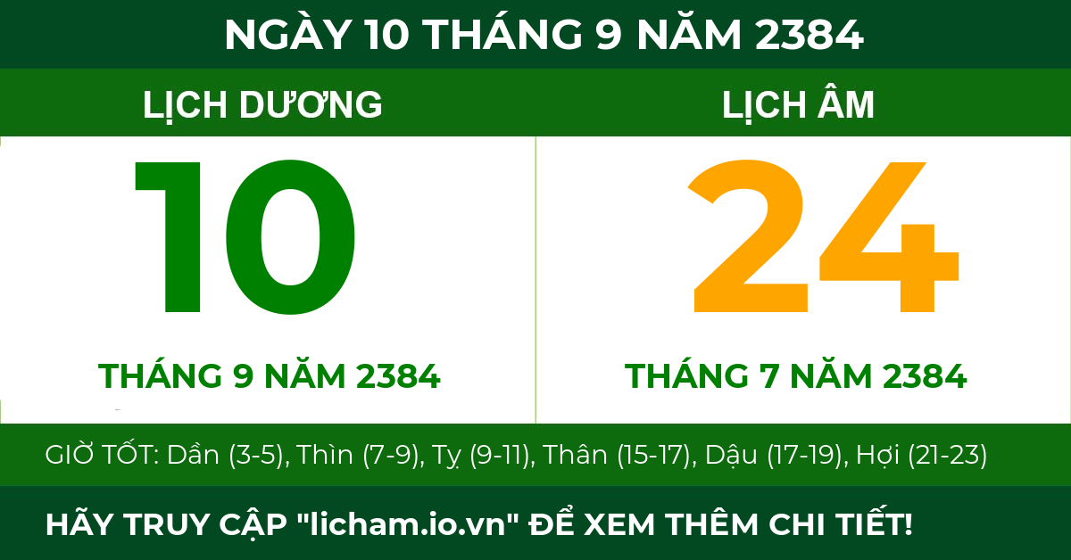 lịch âm ngày 10 tháng 9 năm 2384