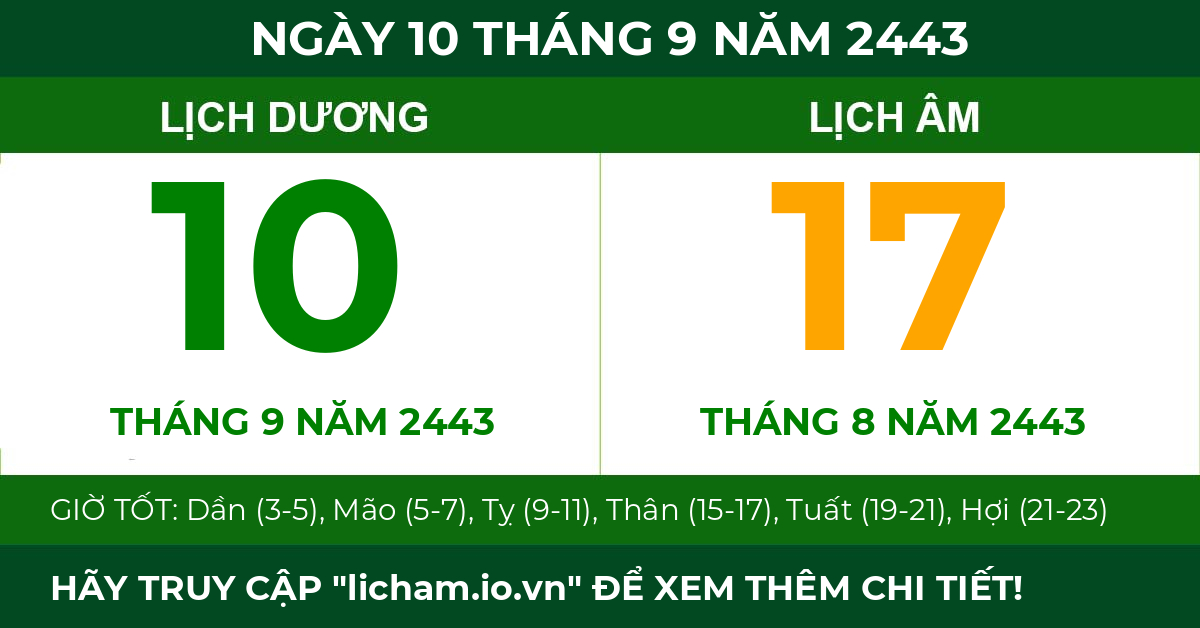 lịch âm ngày 10 tháng 9 năm 2443