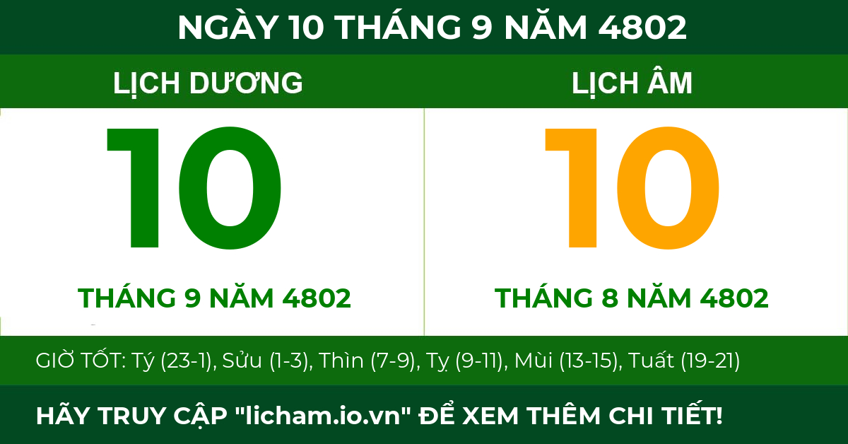 lịch âm ngày 10 tháng 9 năm 4802