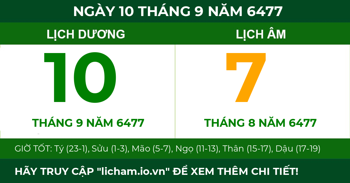 lịch âm ngày 10 tháng 9 năm 6477