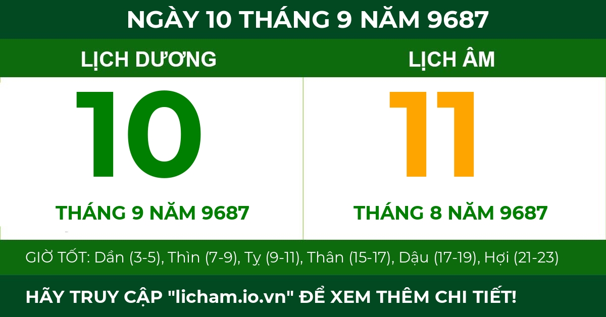 lịch âm ngày 10 tháng 9 năm 9687