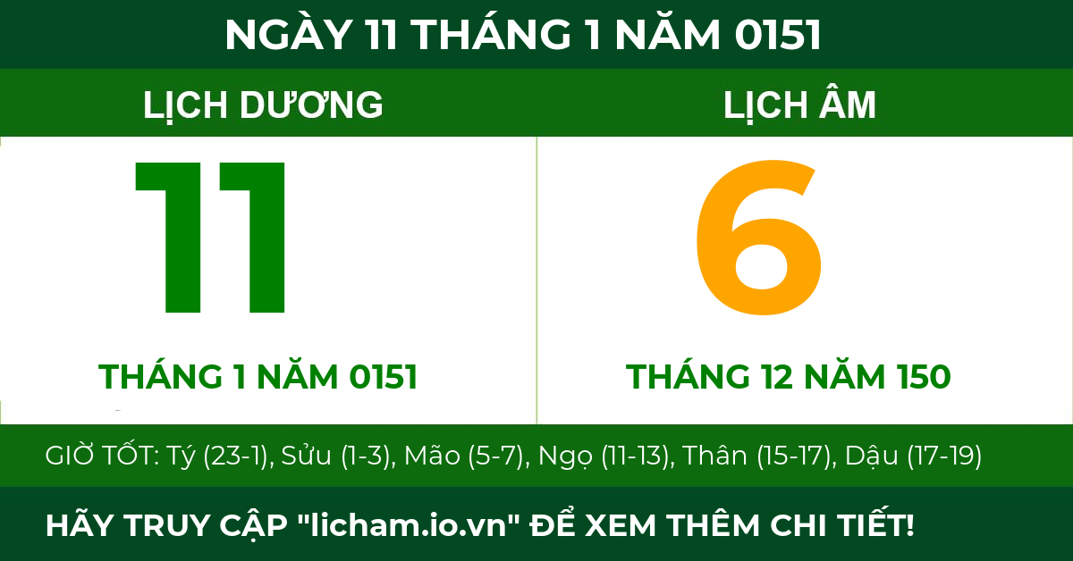 lịch âm ngày 11 tháng 1 năm 0151