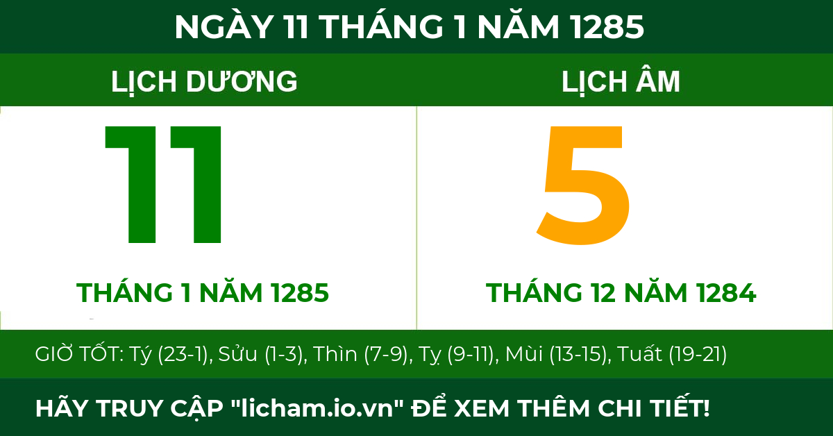lịch âm ngày 11 tháng 1 năm 1285