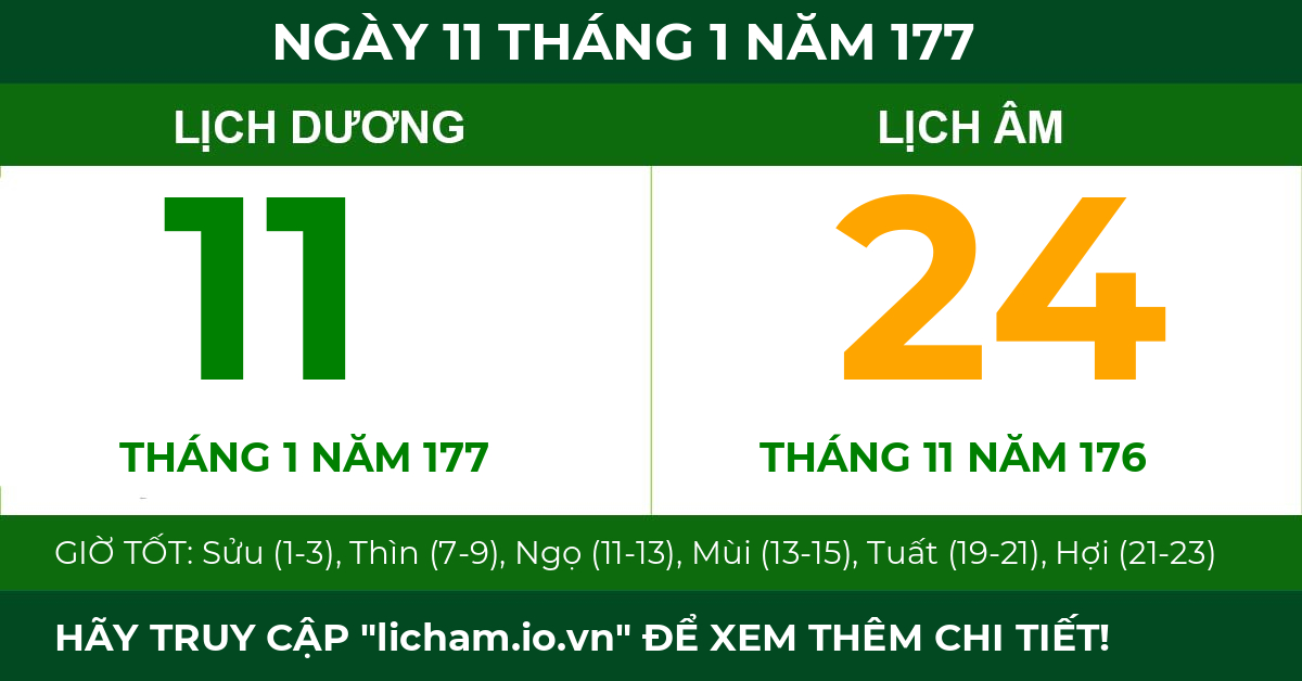 lịch âm ngày 11 tháng 1 năm 177