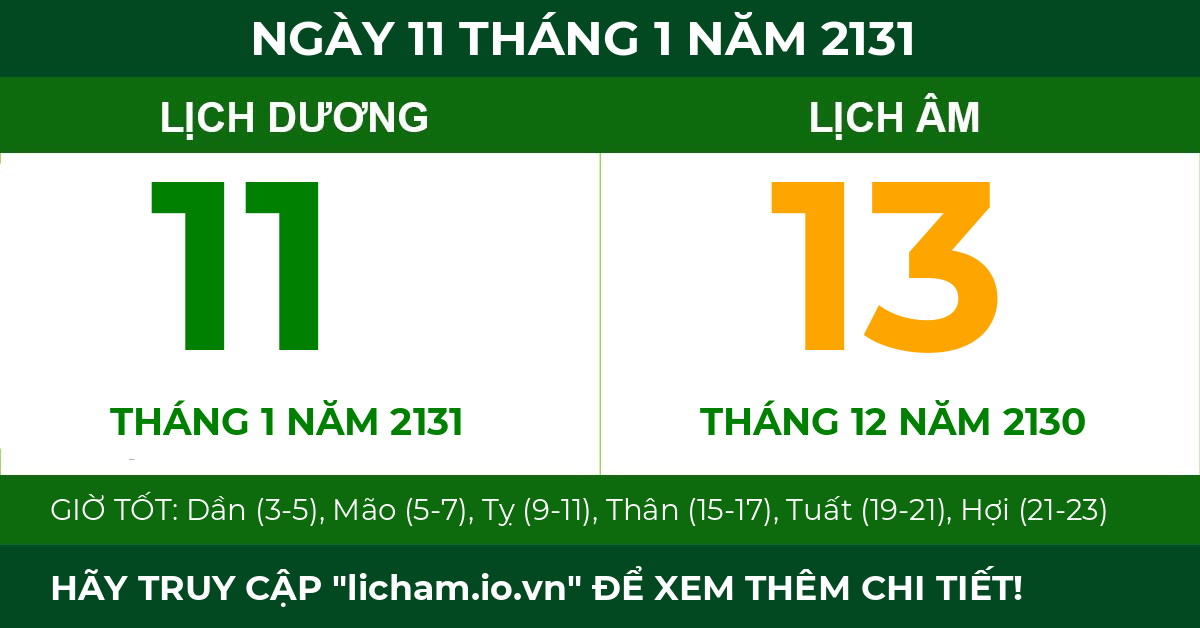 lịch âm ngày 11 tháng 1 năm 2131
