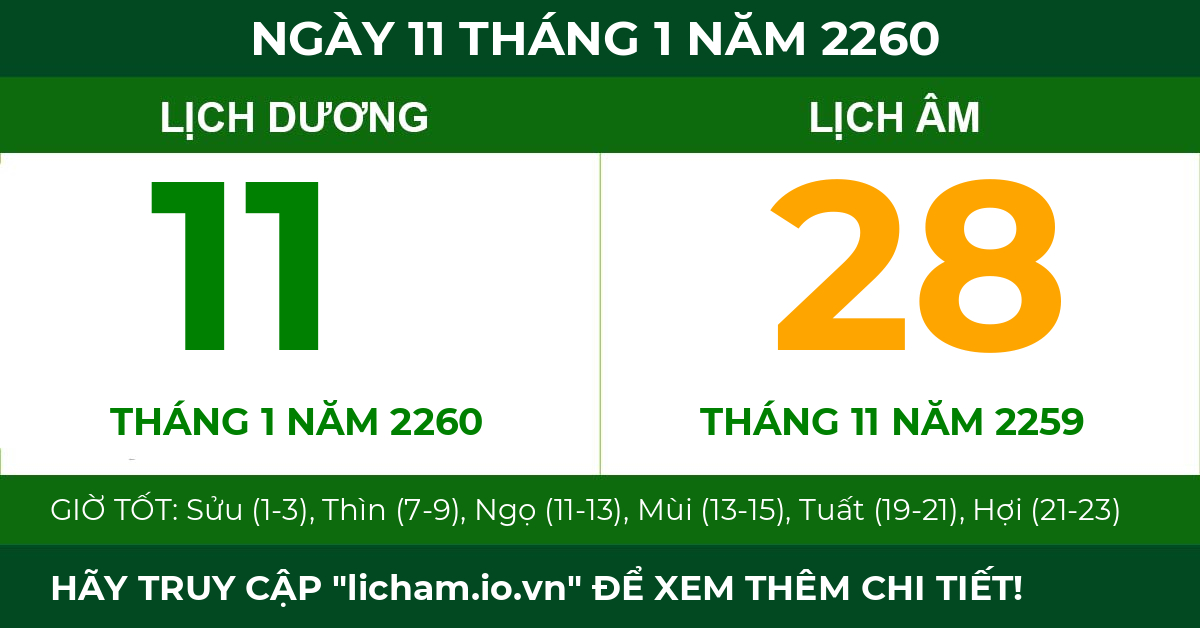 lịch âm ngày 11 tháng 1 năm 2260