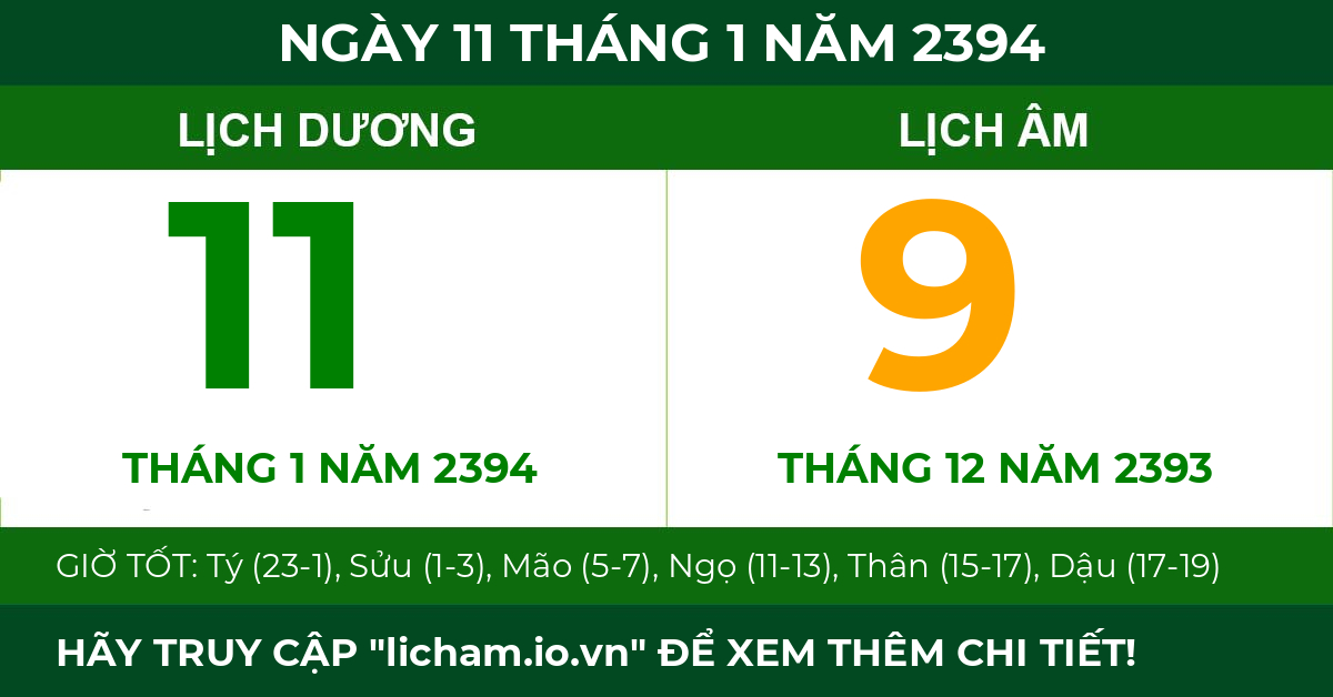 lịch âm ngày 11 tháng 1 năm 2394