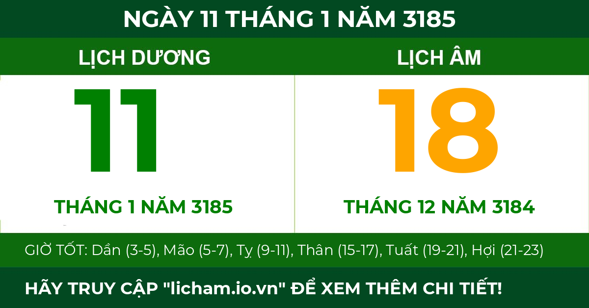 lịch âm ngày 11 tháng 1 năm 3185