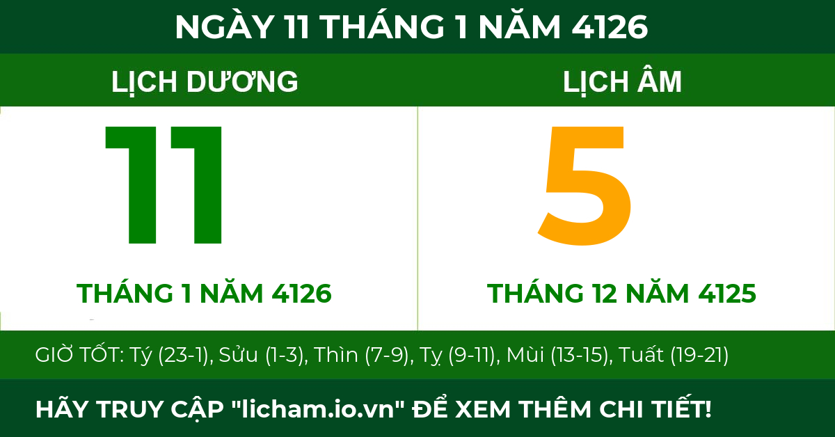 lịch âm ngày 11 tháng 1 năm 4126