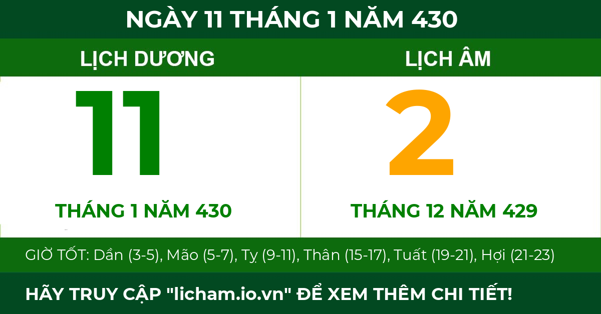 lịch âm ngày 11 tháng 1 năm 430
