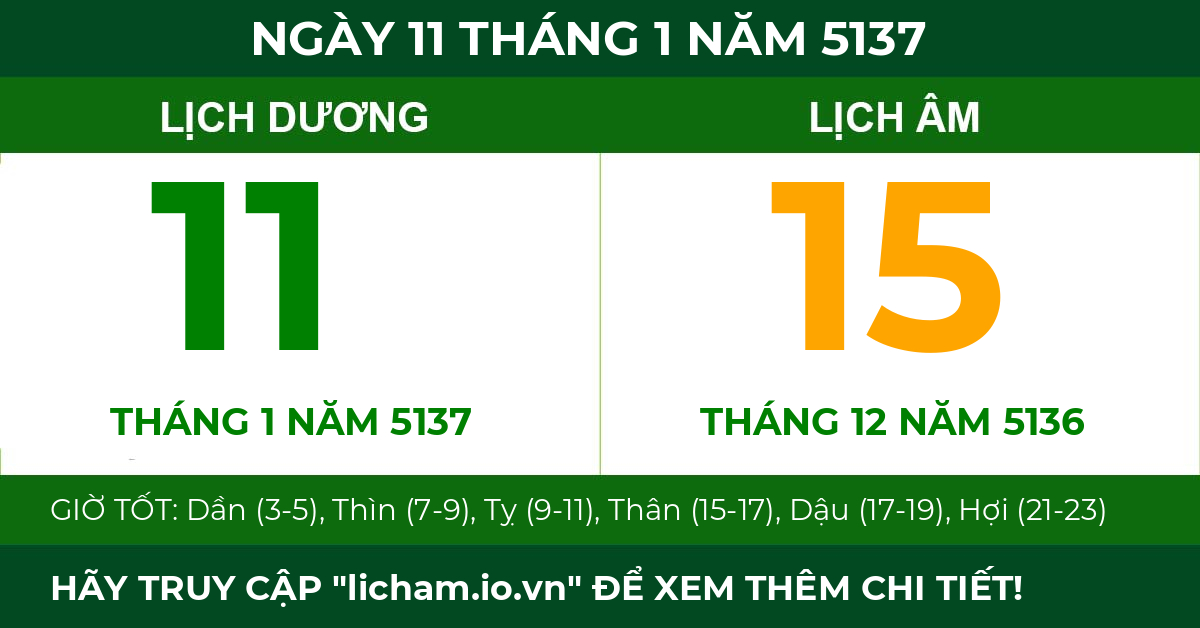 lịch âm ngày 11 tháng 1 năm 5137