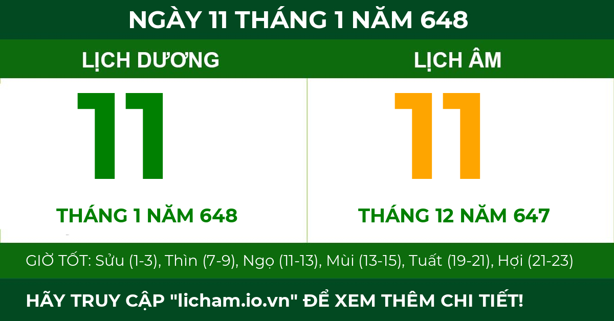lịch âm ngày 11 tháng 1 năm 648