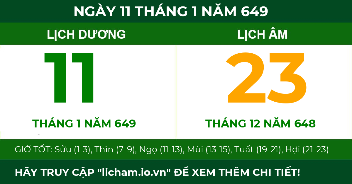 lịch âm ngày 11 tháng 1 năm 649