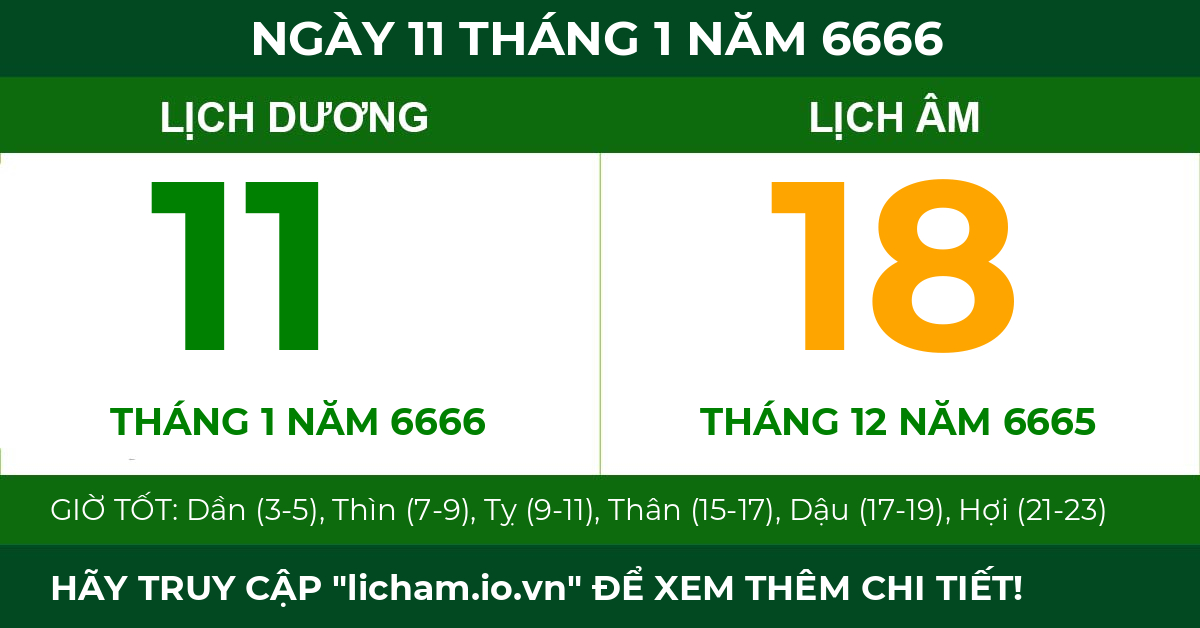 lịch âm ngày 11 tháng 1 năm 6666