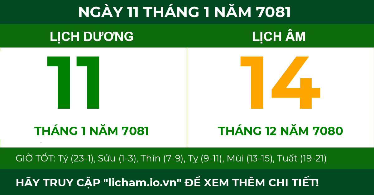 lịch âm ngày 11 tháng 1 năm 7081