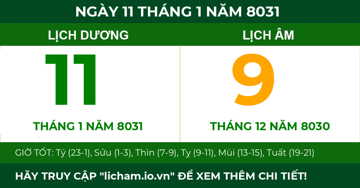 lịch âm ngày 11 tháng 1 năm 8031
