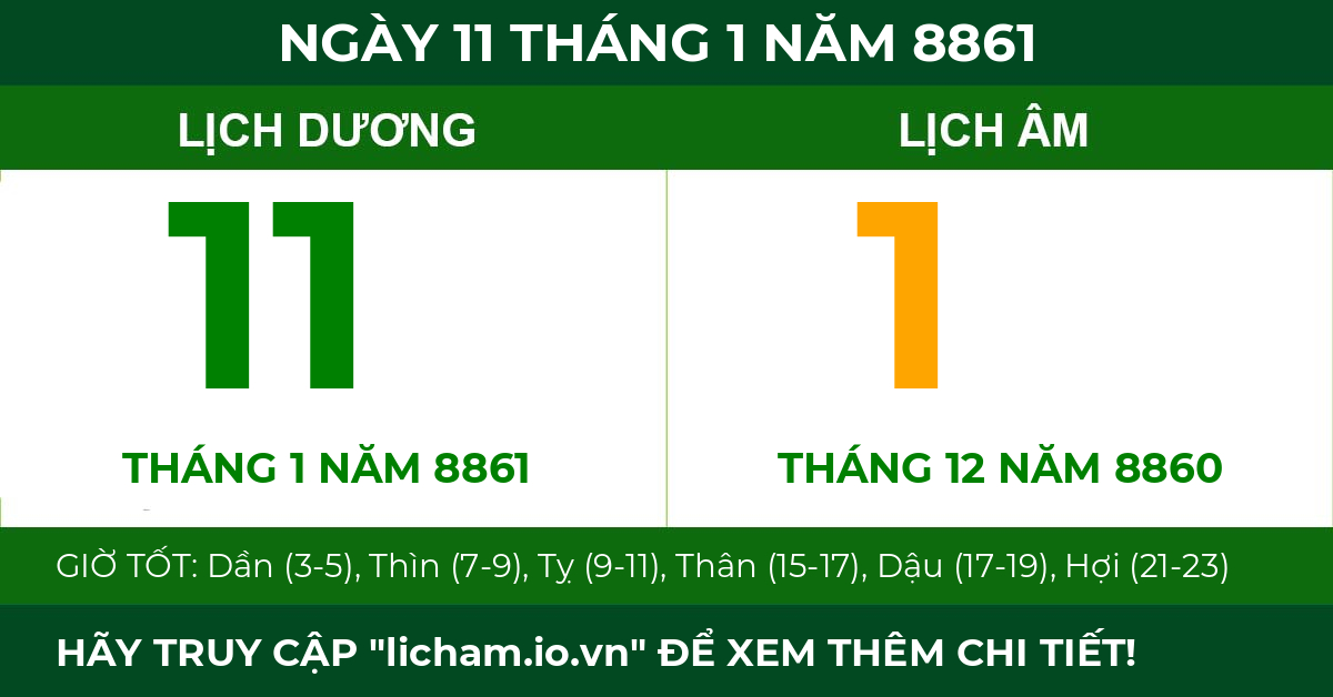lịch âm ngày 11 tháng 1 năm 8861