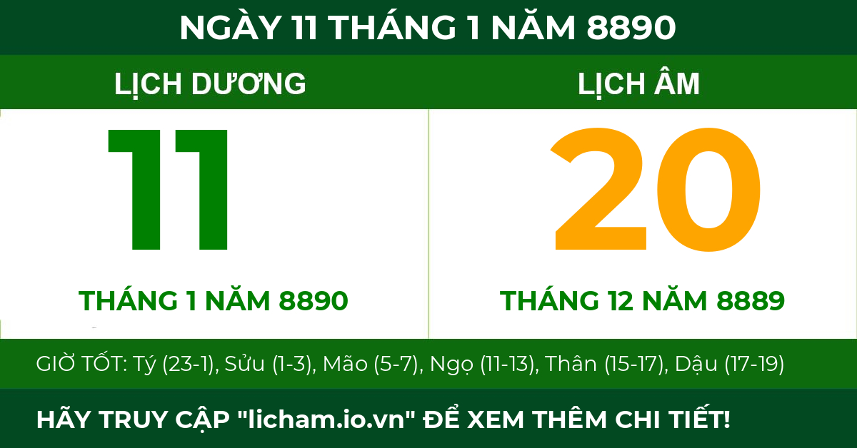 lịch âm ngày 11 tháng 1 năm 8890