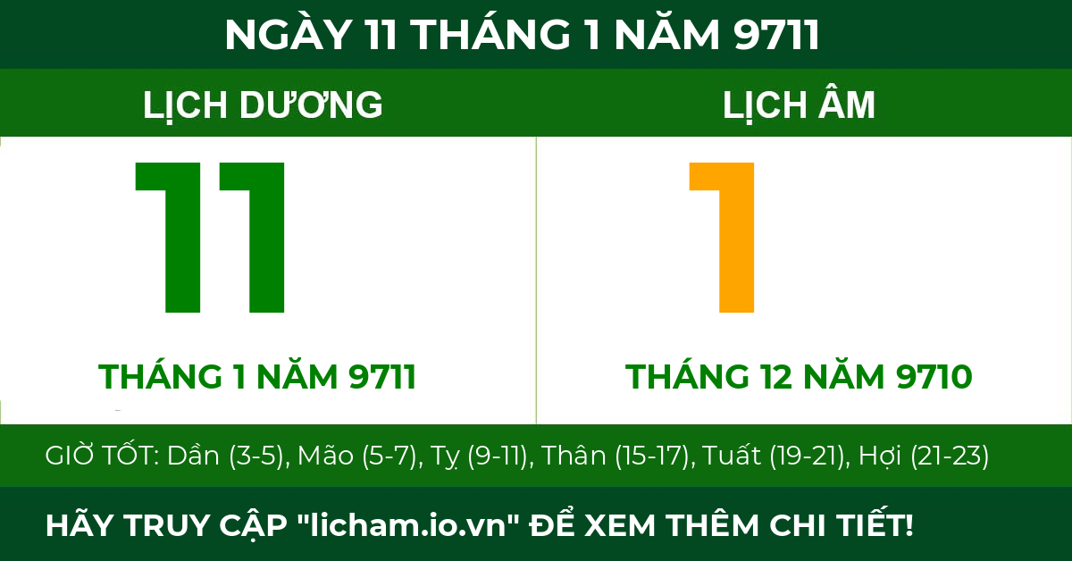 lịch âm ngày 11 tháng 1 năm 9711