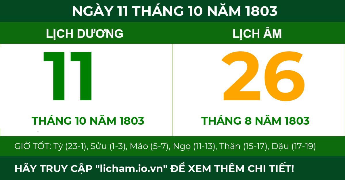 lịch âm ngày 11 tháng 10 năm 1803