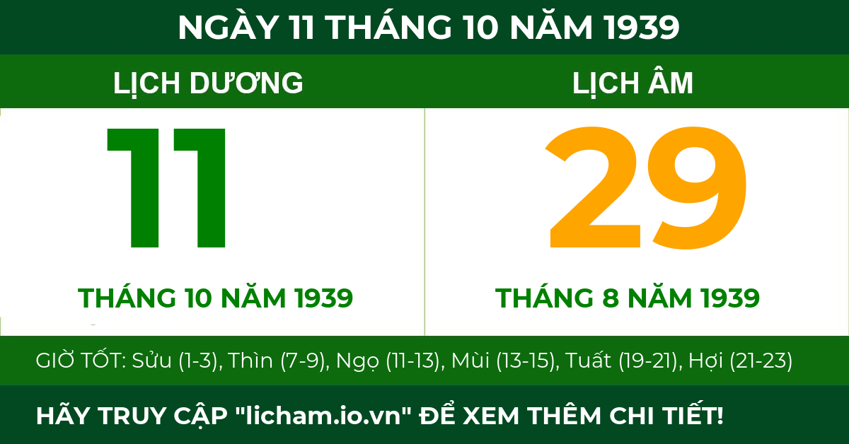 lịch âm ngày 11 tháng 10 năm 1939